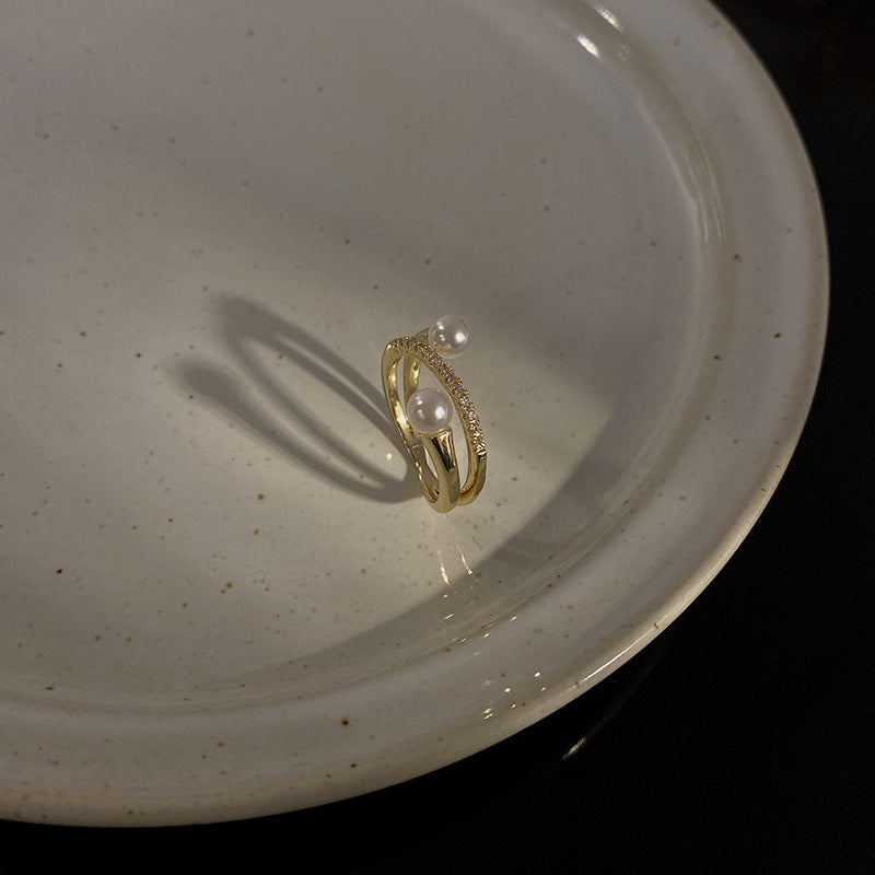 Tesoro de la ciudad al por mayor Tesoro Pearl Zircon Anillo de cobre